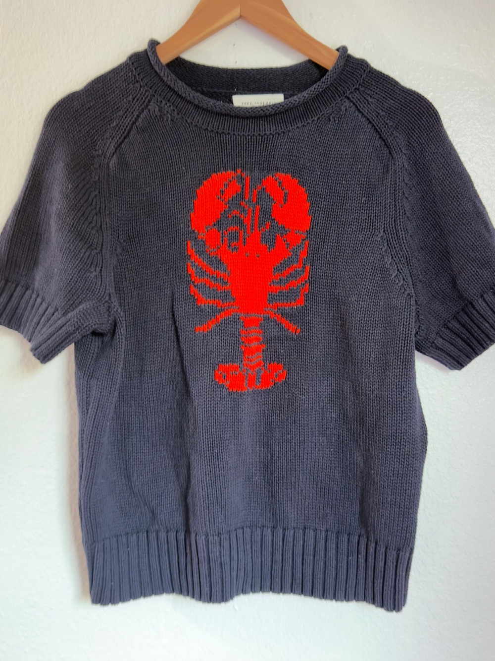 Free Assembly Lobster Knit Short Sleeve Sweater Size L 12-14